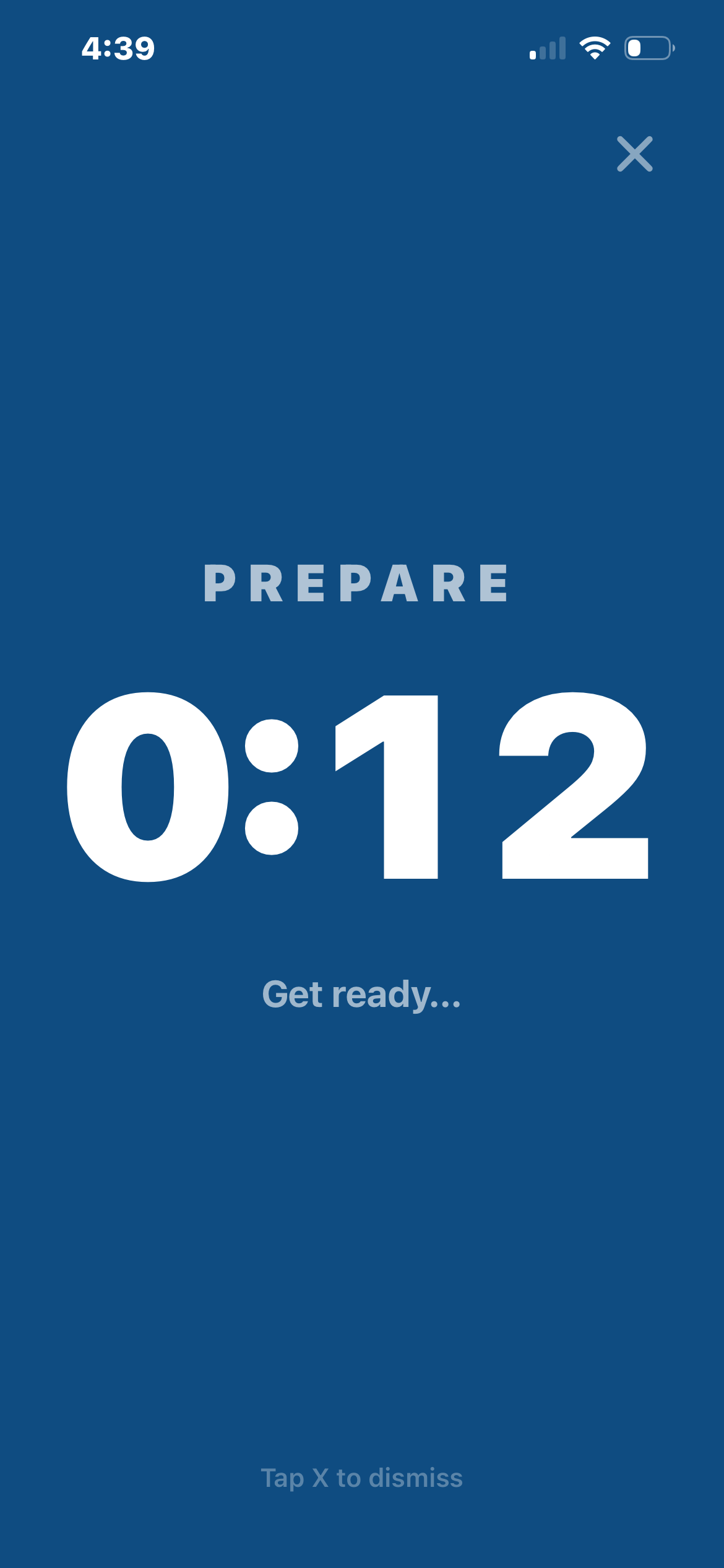 Shot Timer counting down during a session, with color change at the 30-second warning