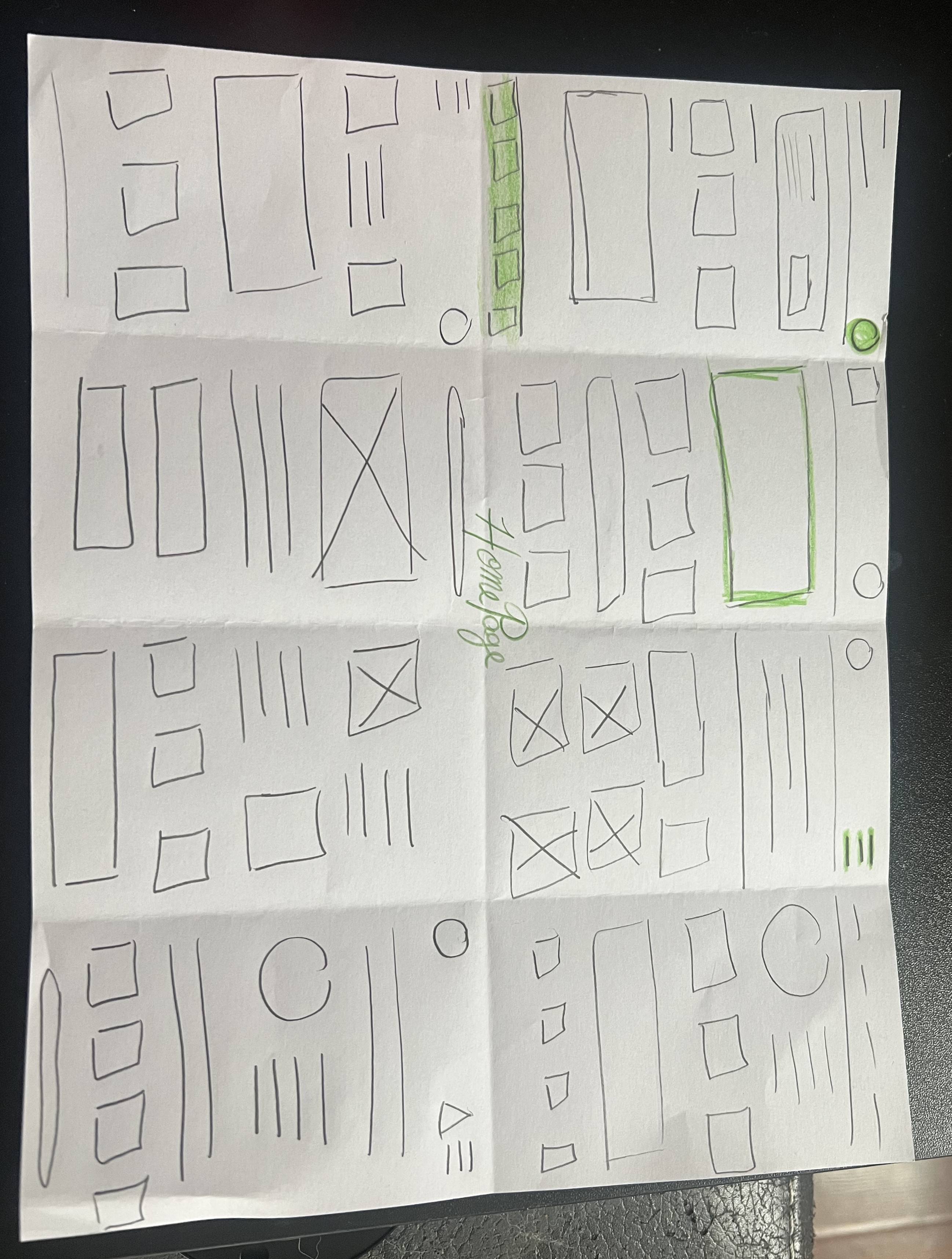 Crazy 8's rapid ideation sketches for Arcus Home page