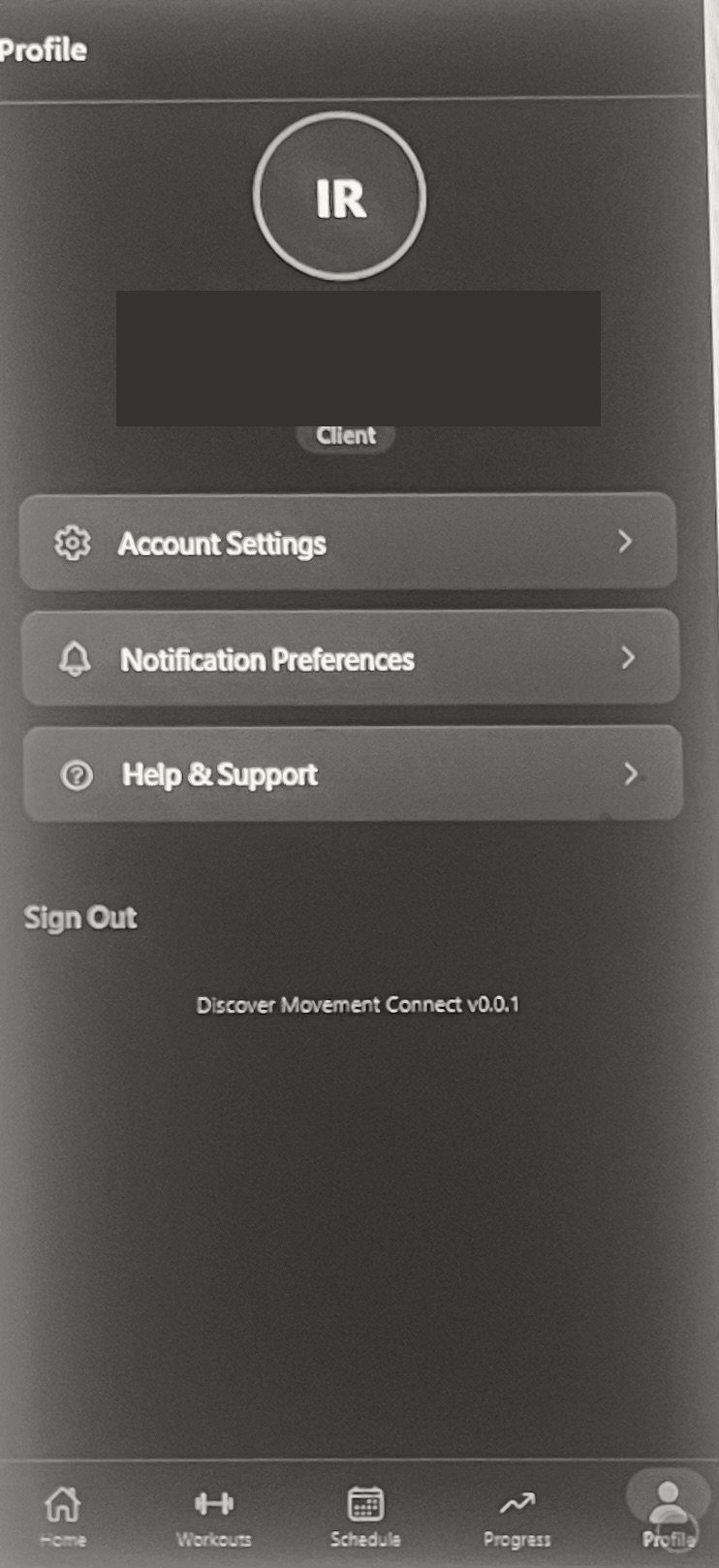 Digital wireframe — Profile screen