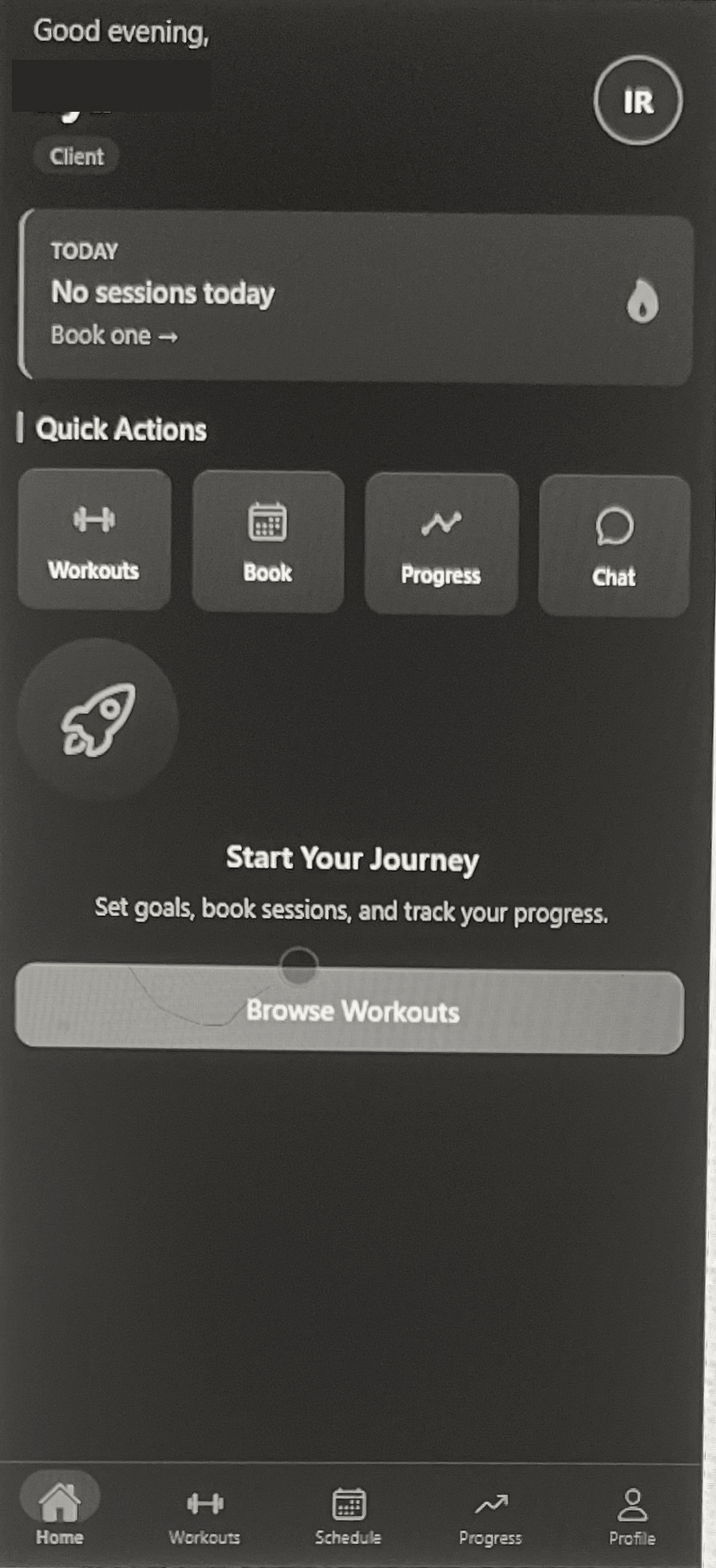 Digital wireframe — Home screen