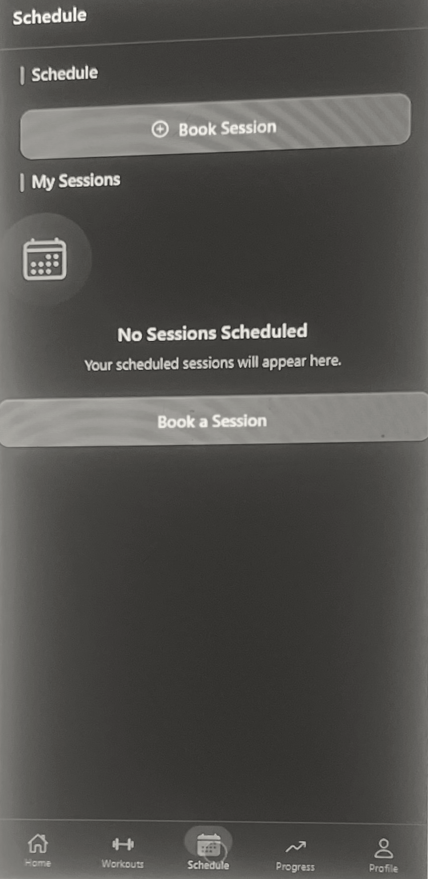 Digital wireframe — Schedule screen