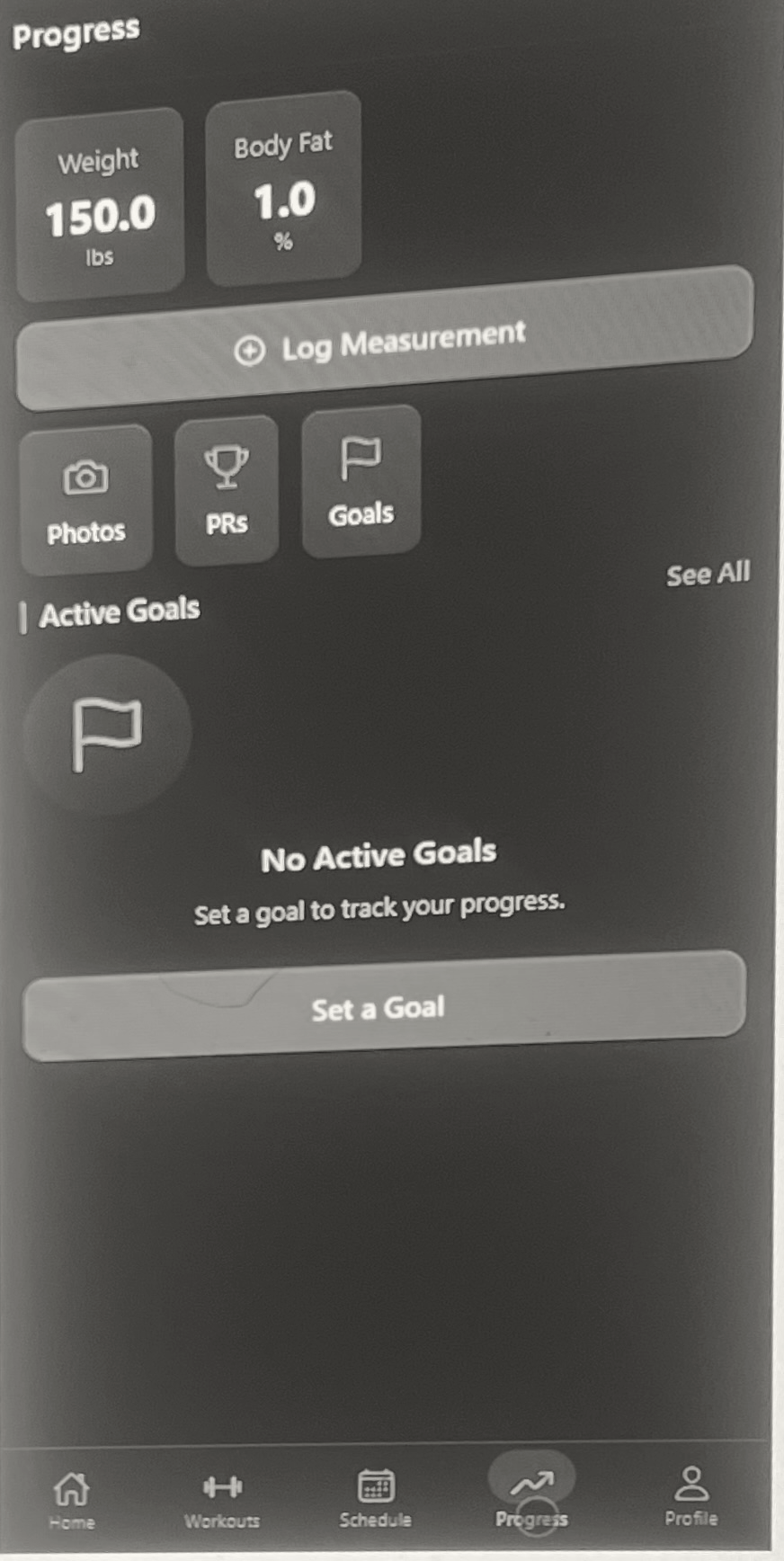 Digital wireframe — Progress screen