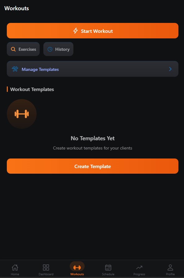 Hi-fi prototype — Workouts screen